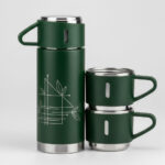 Stainless Steel Vacuum Flask Set with 3 Steel Cups – Set of 3 Pcs